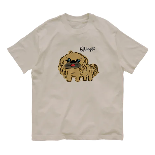 笑うペキニーズ(茶) オーガニックコットンTシャツ