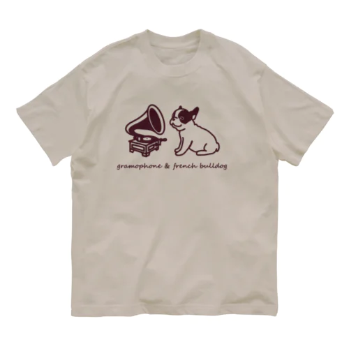 フレンチブルドッグと蓄音機 Organic Cotton T-Shirt