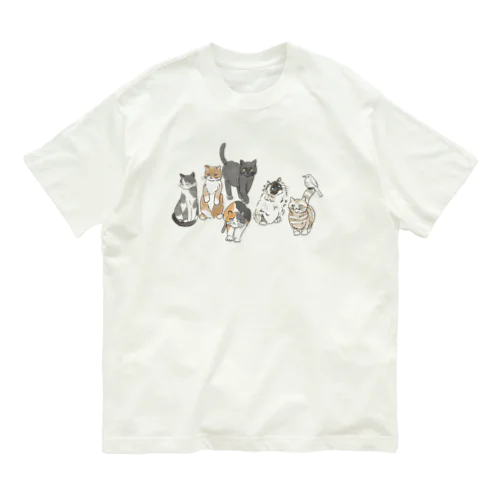 cats +bird オーガニックコットンTシャツ