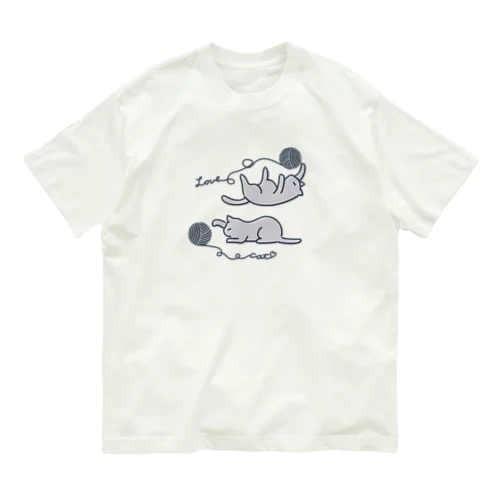 毛糸玉にじゃれる猫 オーガニックコットンTシャツ