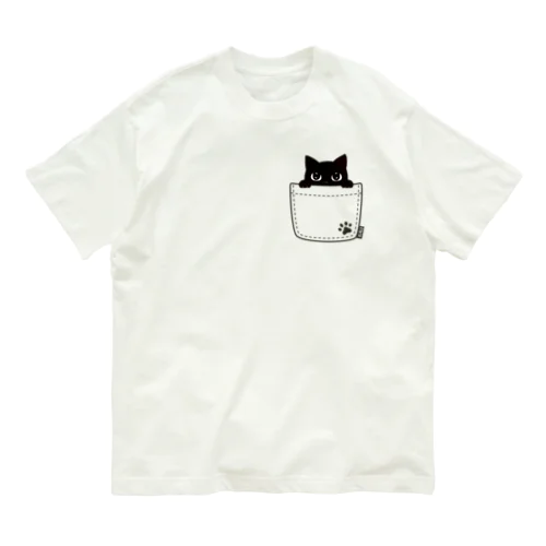 黒猫ポケット オーガニックコットンTシャツ
