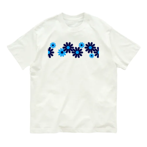 レトロ風花(8枚)青・水色 Organic Cotton T-Shirt