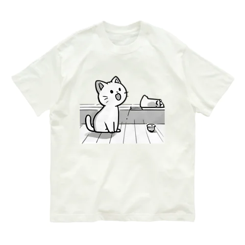 【ラインイラスト】うわぁ～にゃんこ Organic Cotton T-Shirt