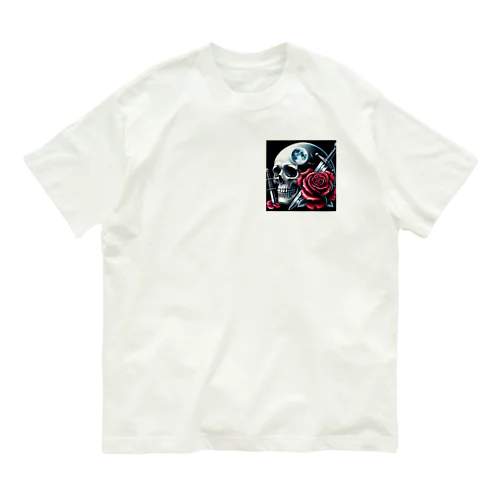 死神と薔薇（四角）AI生成 オーガニックコットンTシャツ