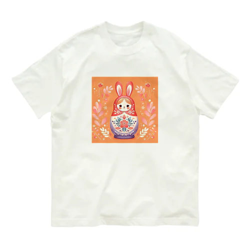 うさぎのマトリョーシカ（オレンジ） オーガニックコットンTシャツ