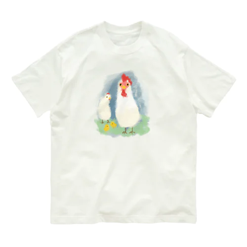 いきものイラスト（ニワトリの親子） Organic Cotton T-Shirt