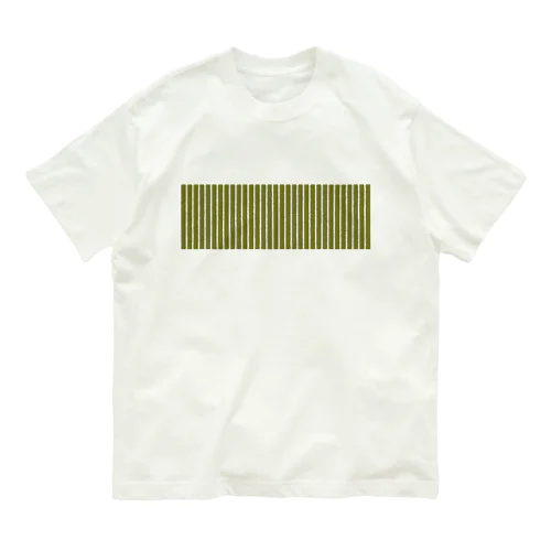 オリーブと白の縦縞 Organic Cotton T-Shirt