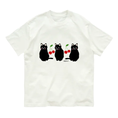 おすましキュートな黒猫ちゃんとサクランボ Organic Cotton T-Shirt