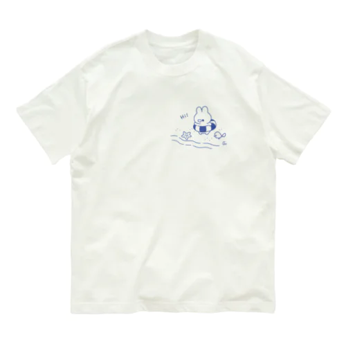 夏のちびうさぎと小鳥(ネイビー) オーガニックコットンTシャツ