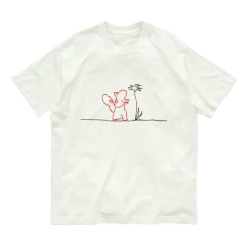 お花覗くリス オーガニックコットンTシャツ