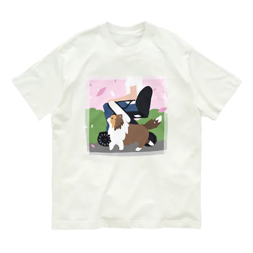 シェルティ×車椅子(春色) オーガニックコットンTシャツ