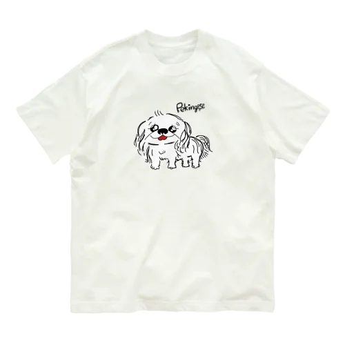 笑うペキニーズ(白) オーガニックコットンTシャツ