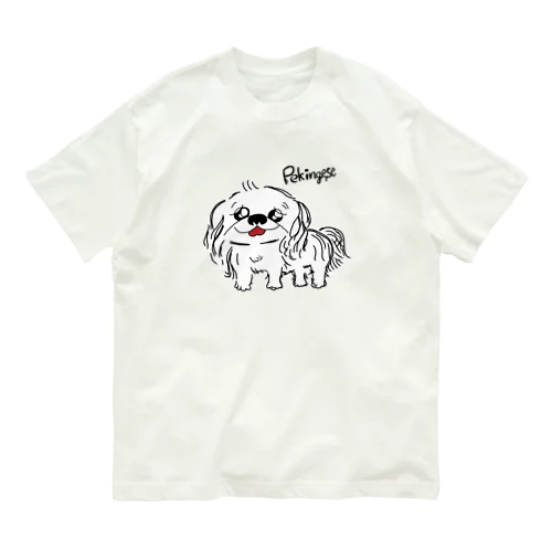 笑うペキニーズ(白) オーガニックコットンTシャツ