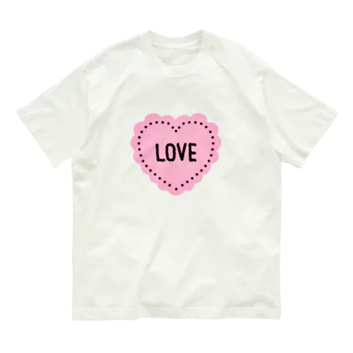 Love ♡ ラブ ハート ピンク オーガニックコットンTシャツ