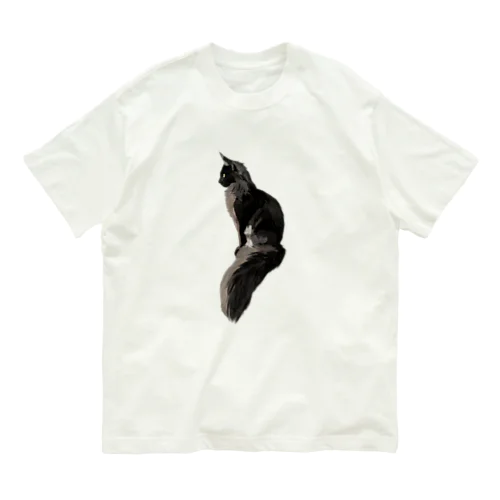 フサフサの黒猫 オーガニックコットンTシャツ