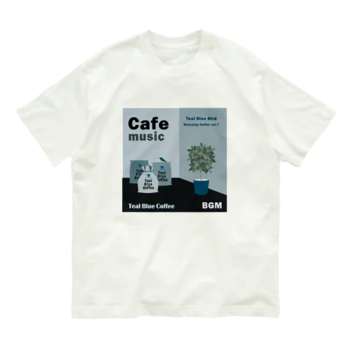 Cafe music - Teal Blue Bird - オーガニックコットンTシャツ