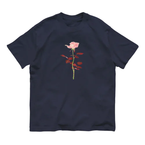 紅い葉の薔薇 オーガニックコットンTシャツ