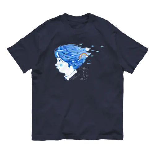 Light it up Blue「すずちゃんの青い寝ぐせ」ダークカラー オーガニックコットンTシャツ