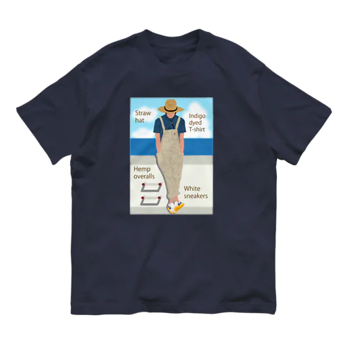 海と麦わら帽の青年 オーガニックコットンTシャツ