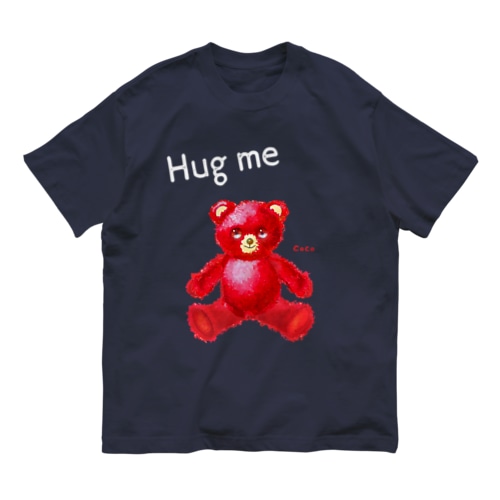 【Hug me】（赤くま） WHITE Organic Cotton T-Shirt