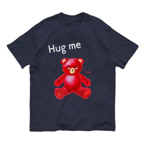 【Hug me】（赤くま） WHITE オーガニックコットンTシャツ