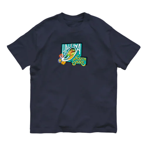 ハレイワの看板（前面：女の子　背面：男の子） Organic Cotton T-Shirt