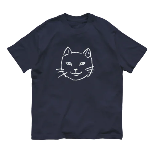 ニヒルな白猫  オーガニックコットンTシャツ