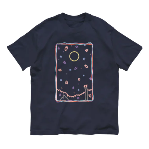 夜桜と散歩猫 オーガニックコットンTシャツ