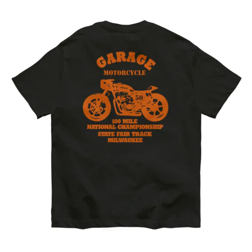 武骨なバイクデザイン orange(前後pt） オーガニックコットンTシャツ
