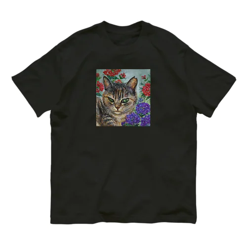 ムギワラ猫とバーベナ Organic Cotton T-Shirt