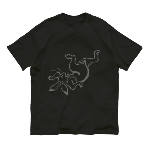 鳥獣人物戯画ウサギ黒 オーガニックコットンTシャツ