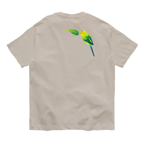 背中インコ 緑 ・ 影なし オーガニックコットンTシャツ