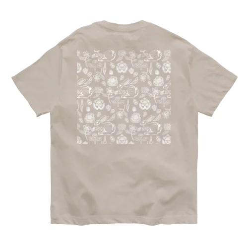 うさぎと野草　白 オーガニックコットンTシャツ