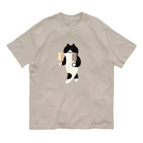 【大】ミルクアイスをまじめに運ぶねこ Organic Cotton T-Shirt