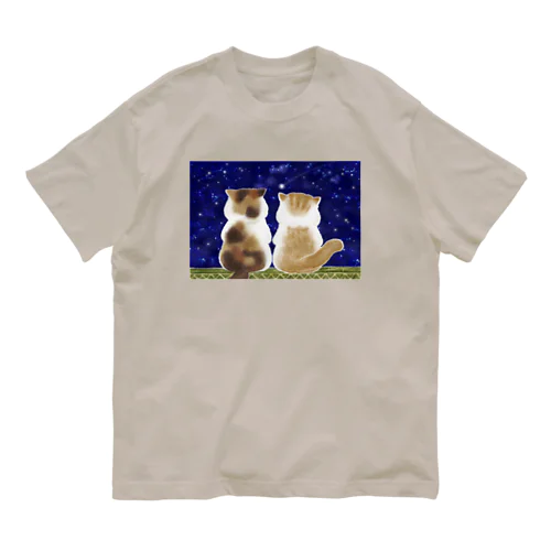 猫と星空 オーガニックコットンTシャツ
