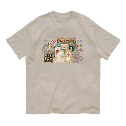 （②花マルシェバージョン）マスターのクレープ屋さん　※背景にお花がないシンプルバージョンもあります Organic Cotton T-Shirt