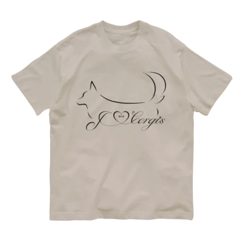 I Love Corgis 尻尾あり（ロゴブラック） オーガニックコットンTシャツ