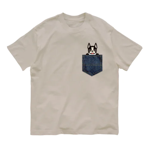 ボストンテリア㏌デニムポケット Organic Cotton T-Shirt