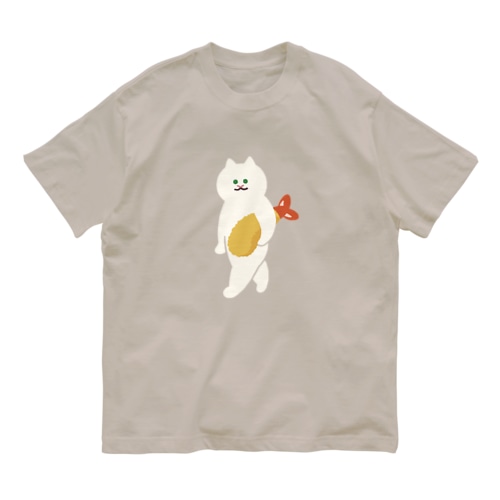 【大】エビフライをさわやかに運ぶねこ Organic Cotton T-Shirt