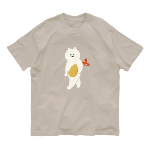 【大】エビフライをさわやかに運ぶねこ オーガニックコットンTシャツ