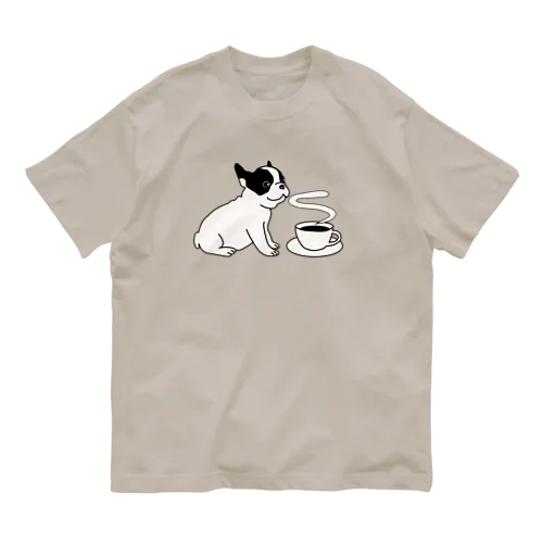  フレンチブルドッグとコーヒー Organic Cotton T-Shirt