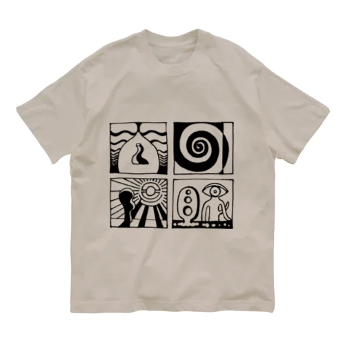 太陽の眼 文字絵(黒/前面) オーガニックコットンTシャツ