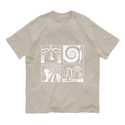 太陽の眼 文字絵(白/前面) オーガニックコットンTシャツ