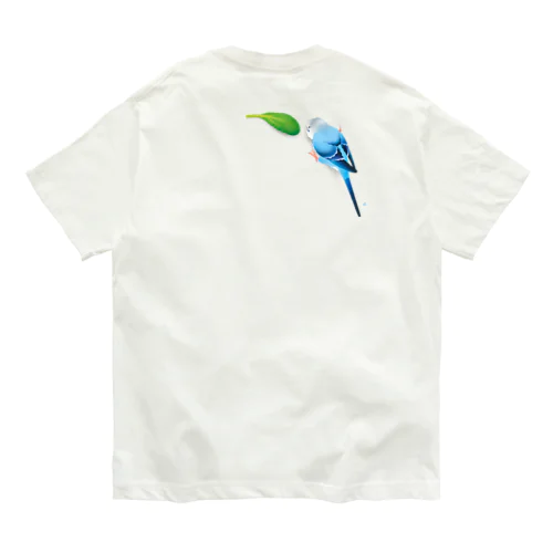 背中インコ 青 ・ 影あり オーガニックコットンTシャツ