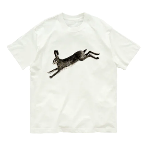走る野ウサギ オーガニックコットンTシャツ