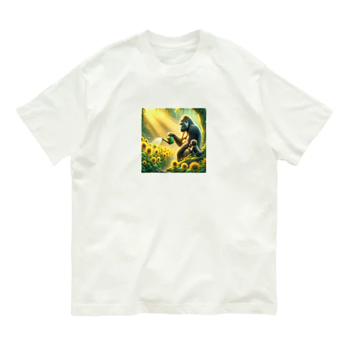 ゴリラとひまわり Organic Cotton T-Shirt