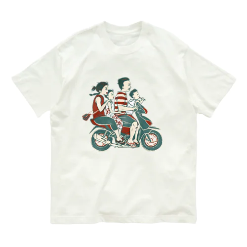 【バリの人々】バイク家族乗り オーガニックコットンTシャツ