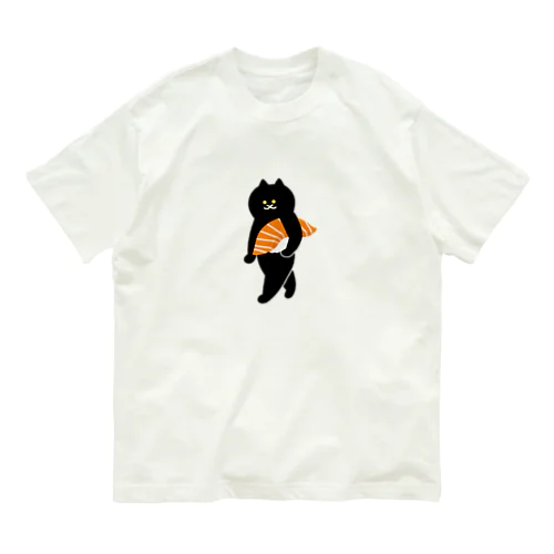 【中】サーモンの握り寿司をかっこよく運ぶねこ Organic Cotton T-Shirt