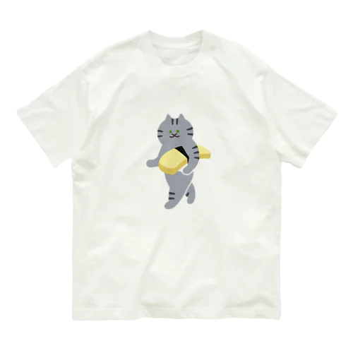 【大】玉子の握り寿司をのんびり運ぶねこ オーガニックコットンTシャツ