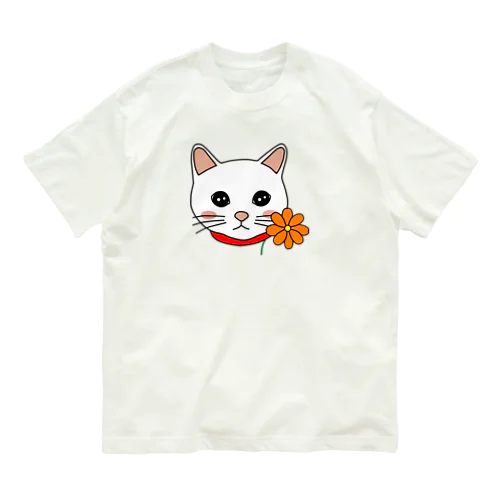 コスモスを付けている猫 Organic Cotton T-Shirt